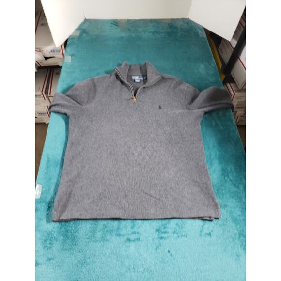 Polo Ralph Lauren Sweater Fleece Size Small Mens Gray 1/4 Zip Logo Pony Warm - Picture 1 of 7